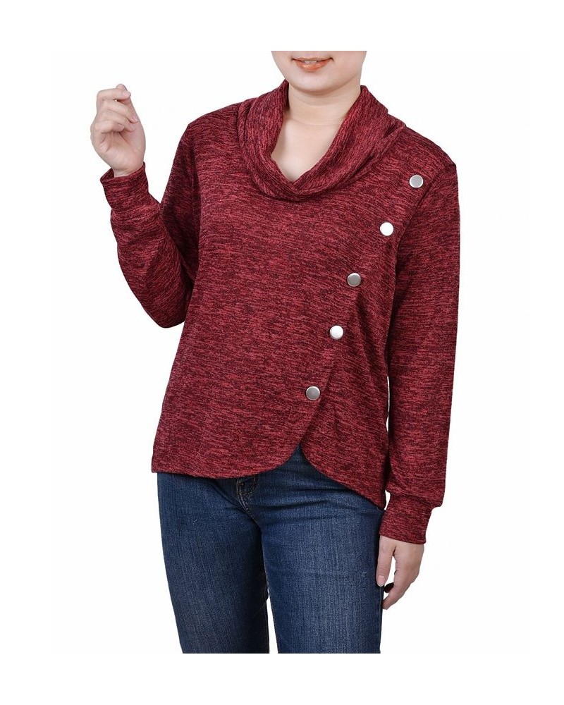 Women's Missy Long Sleeve Overlapping Cowl Neck Top Red Enzoz $14.85 Tops