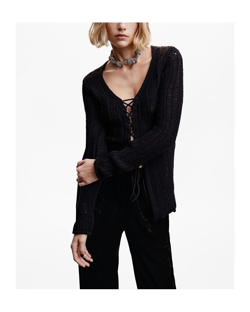 Women's Bow Knitted Cardigan Black $42.30 Sweaters