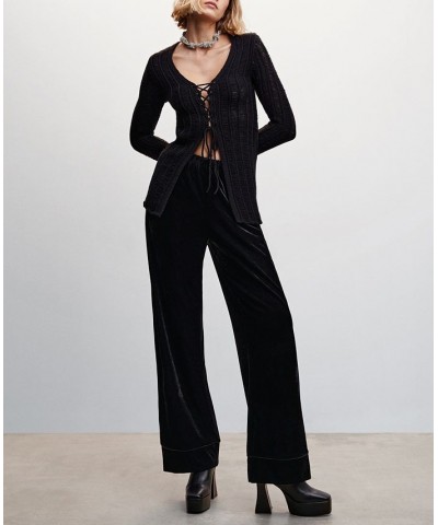 Women's Bow Knitted Cardigan Black $42.30 Sweaters