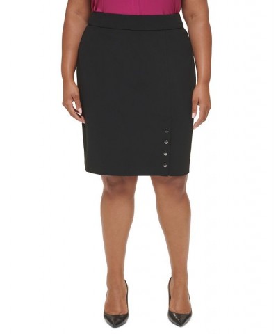 Plus Size Buttoned-Hem Pencil Skirt Black $36.09 Skirts