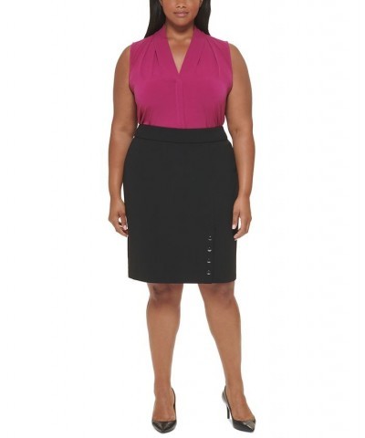 Plus Size Buttoned-Hem Pencil Skirt Black $36.09 Skirts