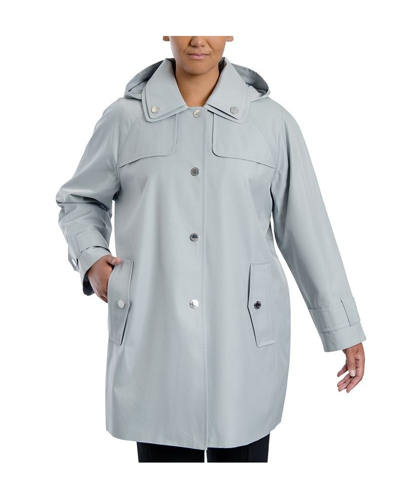 Women's Plus Size Single-Breasted Hooded Raincoat Gray $41.60 Coats