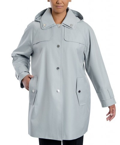 Women's Plus Size Single-Breasted Hooded Raincoat Gray $41.60 Coats