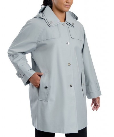 Women's Plus Size Single-Breasted Hooded Raincoat Gray $41.60 Coats