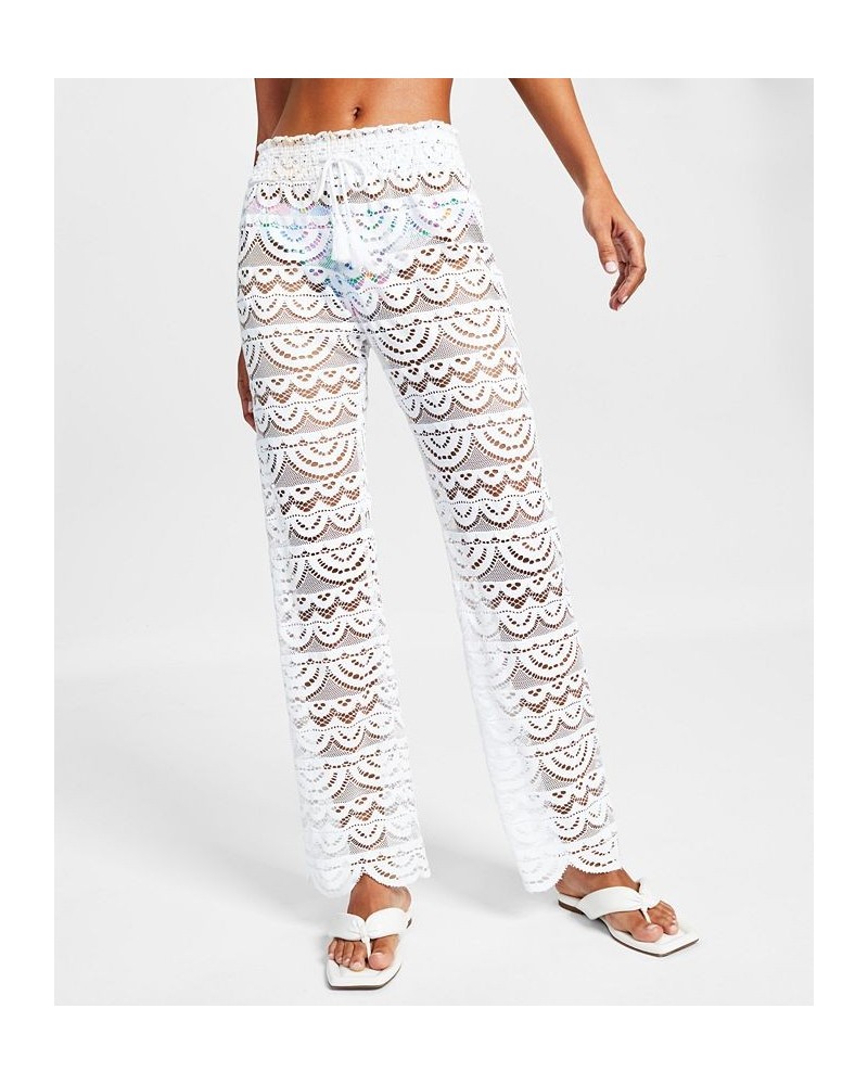 Juniors' Scallop Hem Pants with Tassel Tie White $25.96 Swimsuits