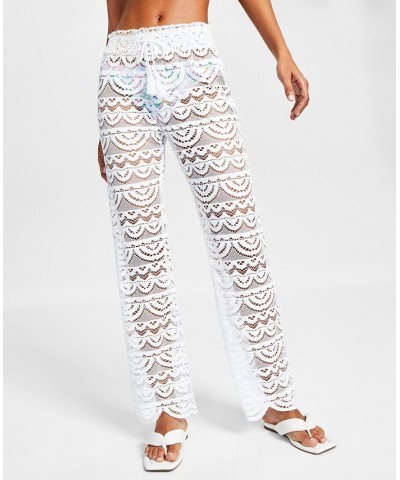 Juniors' Scallop Hem Pants with Tassel Tie White $25.96 Swimsuits