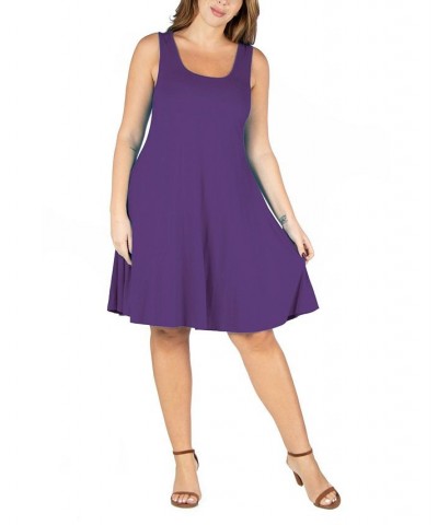 Plus Size Fit and Flare Knee Length Tank Dress Purple $19.88 Dresses