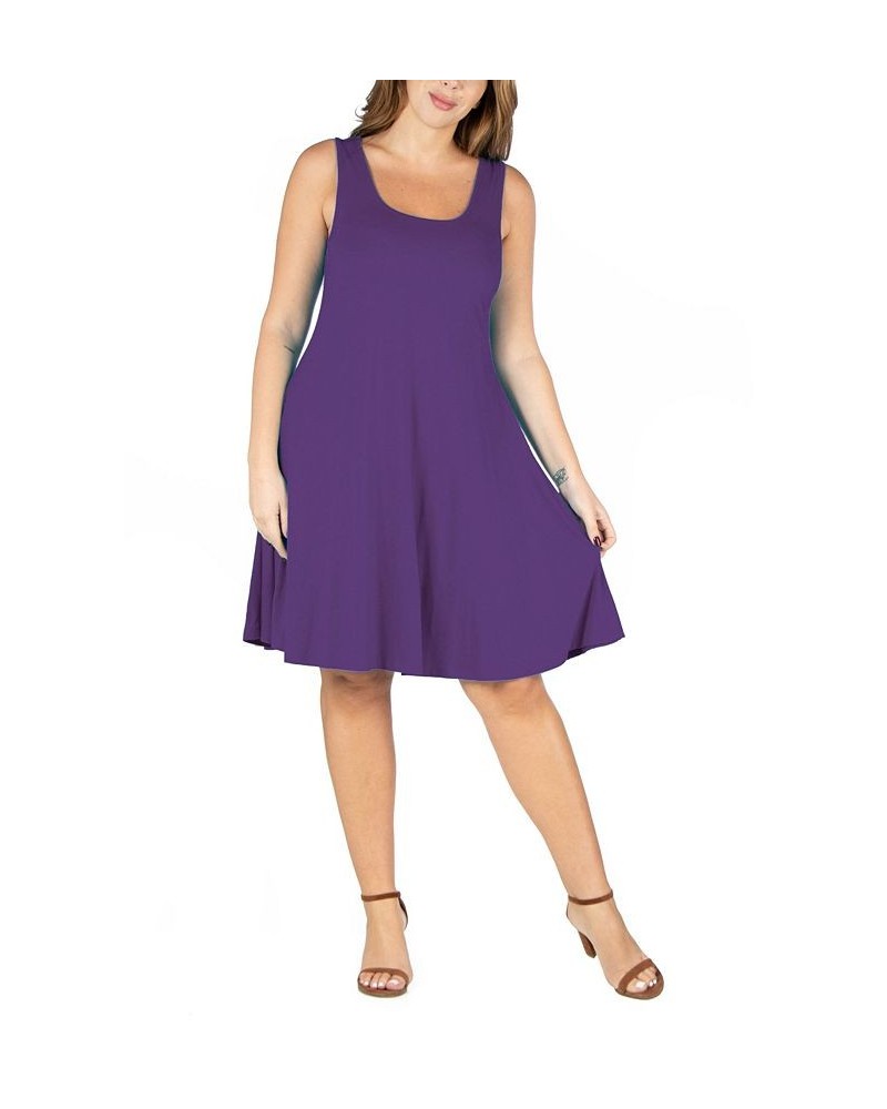 Plus Size Fit and Flare Knee Length Tank Dress Purple $19.88 Dresses