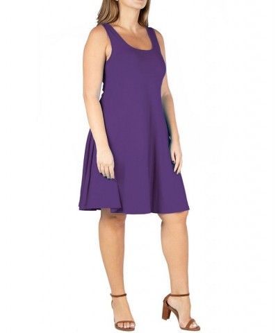 Plus Size Fit and Flare Knee Length Tank Dress Purple $19.88 Dresses