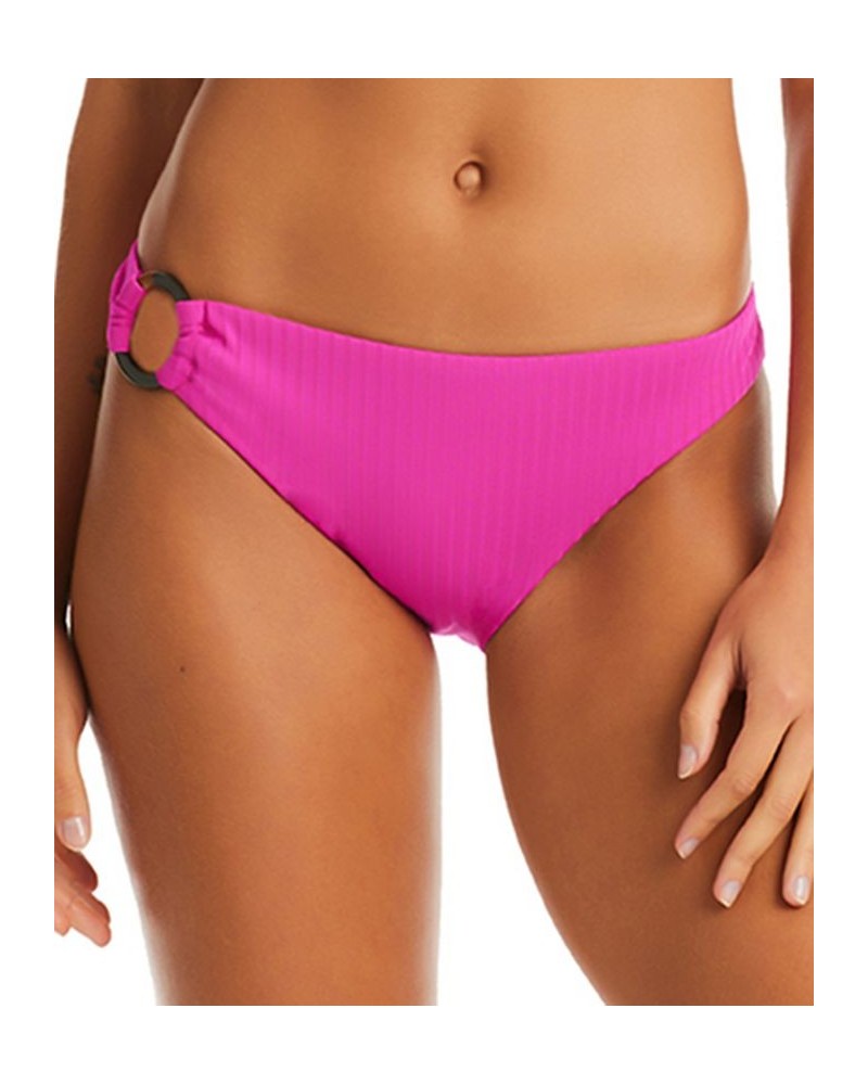 Women's Refresh Ribbed O-Ring Hipster Bikini Bottoms Magenta $33.75 Swimsuits