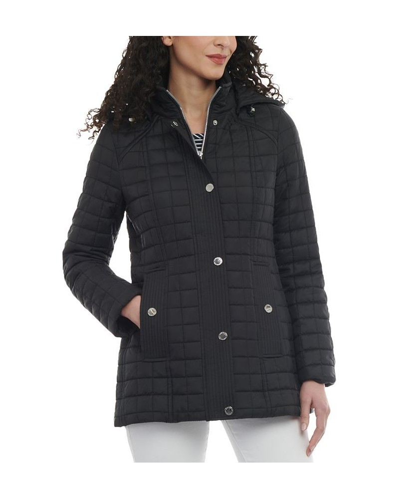 Women's Hooded Quilted Water-Resistant Coat Black $54.88 Coats