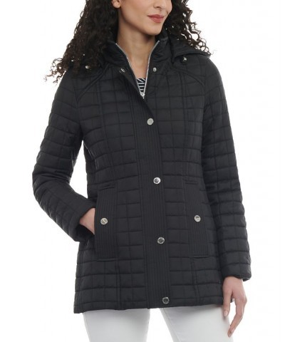 Women's Hooded Quilted Water-Resistant Coat Black $54.88 Coats