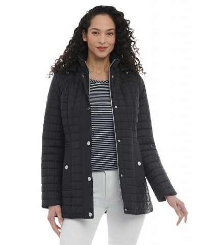 Women's Hooded Quilted Water-Resistant Coat Black $54.88 Coats