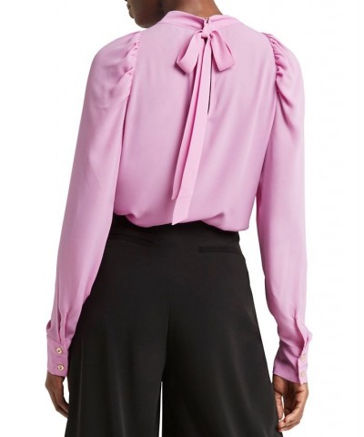 Women's Tie-Back Boat-Neck Long-Sleeve Blouse Violet $32.51 Tops