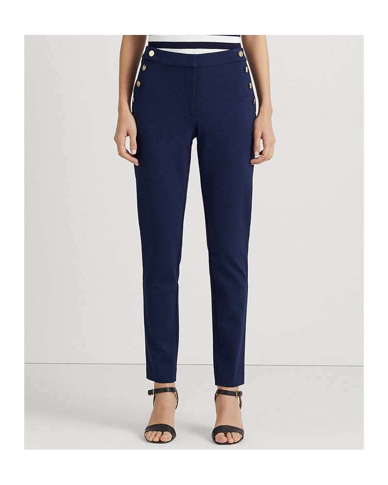 Women's Button-Trim Ponte Ankle Pants French Navy $57.35 Pants