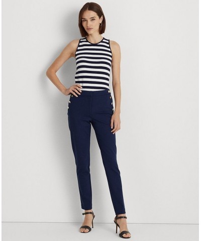 Women's Button-Trim Ponte Ankle Pants French Navy $57.35 Pants