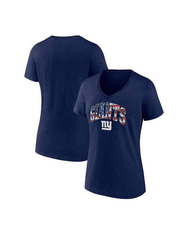 Women's Branded Navy New York Giants Team Banner Wave V-Neck T-shirt Navy $20.89 Tops