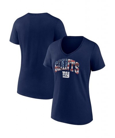 Women's Branded Navy New York Giants Team Banner Wave V-Neck T-shirt Navy $20.89 Tops