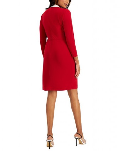 Colorblocked Faux-Wrap Sheath Dress Crimson/cream $27.00 Dresses