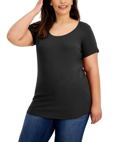 Trendy Plus Size Scoop-Neck T-Shirt Black $10.19 Tops