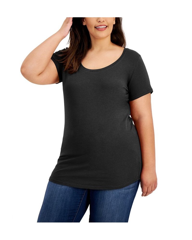 Trendy Plus Size Scoop-Neck T-Shirt Black $10.19 Tops