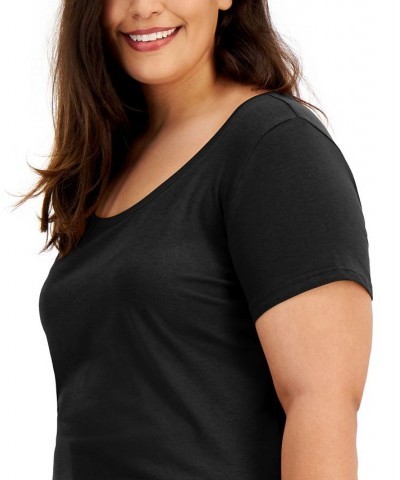 Trendy Plus Size Scoop-Neck T-Shirt Black $10.19 Tops