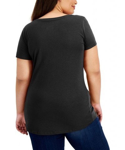 Trendy Plus Size Scoop-Neck T-Shirt Black $10.19 Tops