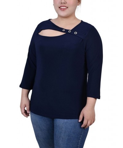 Plus Size 3/4 Sleeve Cutout Top Blue $12.56 Tops