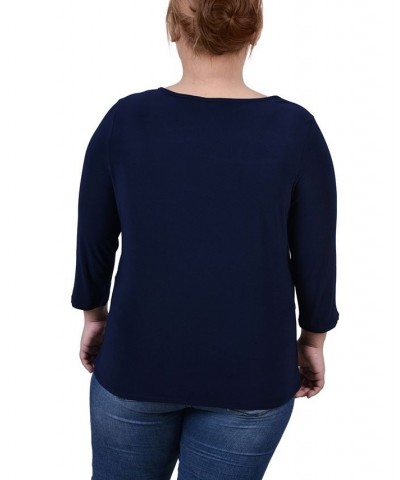 Plus Size 3/4 Sleeve Cutout Top Blue $12.56 Tops