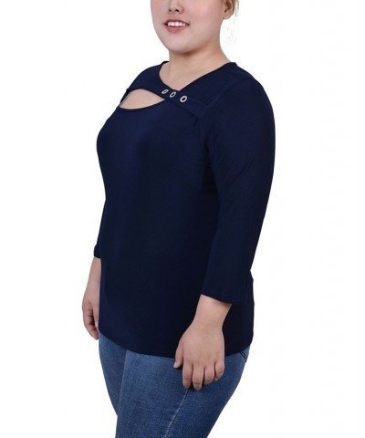 Plus Size 3/4 Sleeve Cutout Top Blue $12.56 Tops