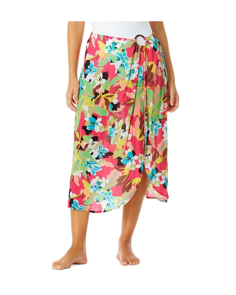 Women's Ring Floral-Print Long Cover-Up Sarong Pink Multi Foral $38.72 Swimsuits