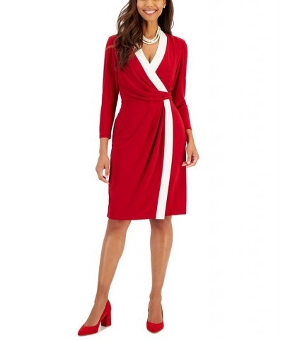 Colorblocked Faux-Wrap Sheath Dress Crimson/cream $27.00 Dresses