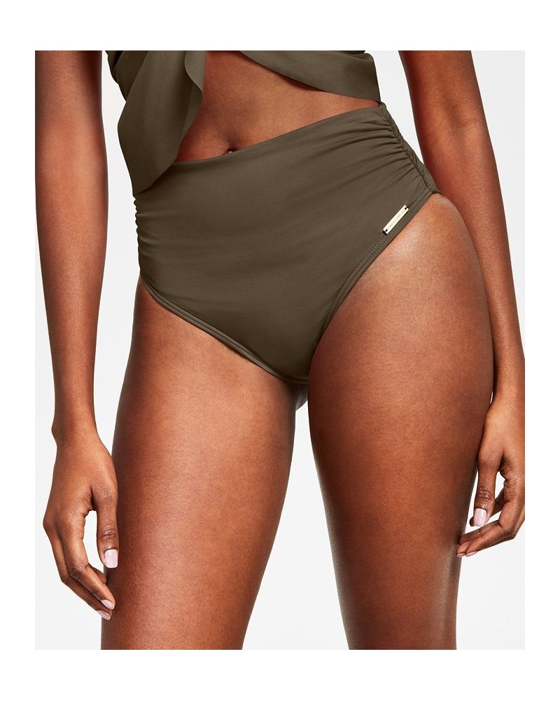 Women's Wrap Bikini Top & High-Waist Bottoms Dark Fatigue Green $41.36 Swimsuits