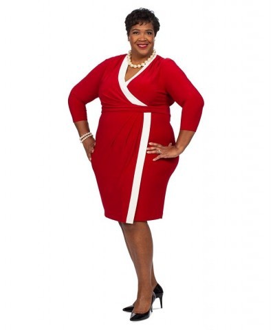 Colorblocked Faux-Wrap Sheath Dress Crimson/cream $27.00 Dresses