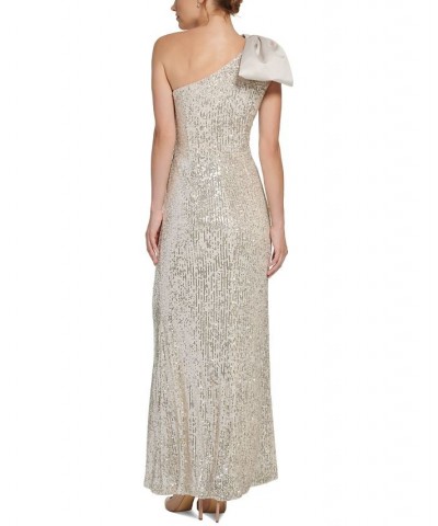 Women's Sequin & Satin One-Shoulder Gown Champagne $38.44 Dresses