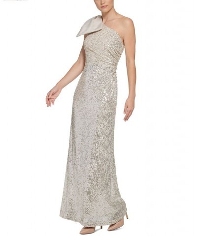 Women's Sequin & Satin One-Shoulder Gown Champagne $38.44 Dresses