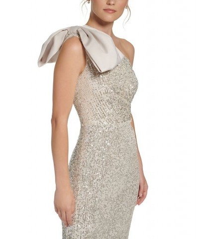 Women's Sequin & Satin One-Shoulder Gown Champagne $38.44 Dresses