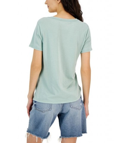 Women's Choose Happiness Crewneck Graphic T-Shirt Granite Green $18.45 Tops