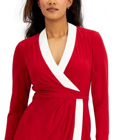 Colorblocked Faux-Wrap Sheath Dress Crimson/cream $27.00 Dresses