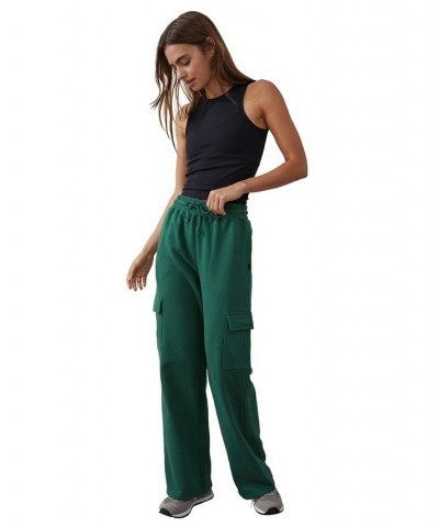 Women's Plush Wide Leg Track Pants Green $29.69 Pants