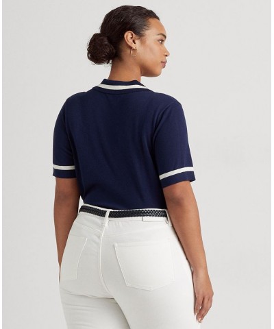 Plus Size Short Sleeve Polo Sweater Blue $54.00 Sweaters