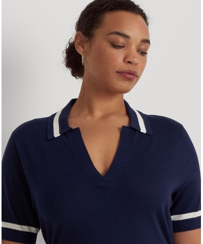 Plus Size Short Sleeve Polo Sweater Blue $54.00 Sweaters