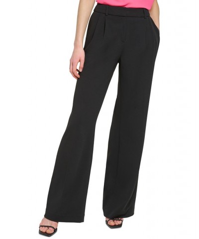 Petite Pleated Mid Rise Wide-Leg Pants Black $37.06 Pants