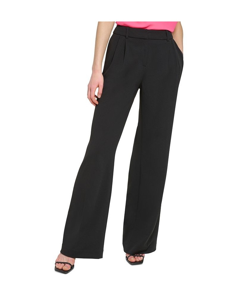 Petite Pleated Mid Rise Wide-Leg Pants Black $37.06 Pants