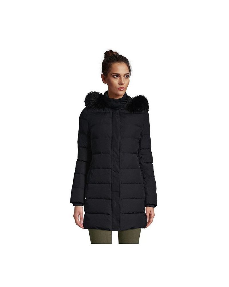 Women's Tall Winter Long Down Coat with Faux Fur Hood Black $92.48 Coats