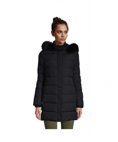 Women's Tall Winter Long Down Coat with Faux Fur Hood Black $92.48 Coats