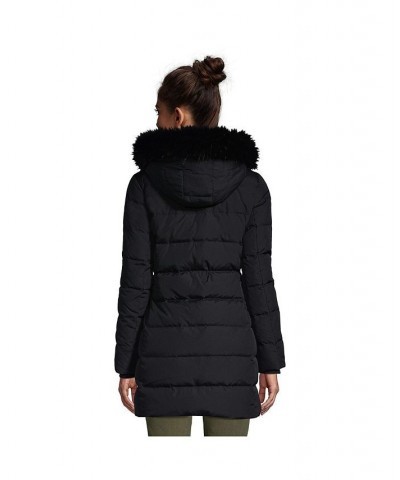 Women's Tall Winter Long Down Coat with Faux Fur Hood Black $92.48 Coats