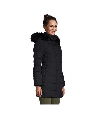 Women's Tall Winter Long Down Coat with Faux Fur Hood Black $92.48 Coats