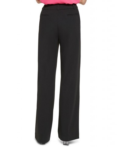 Petite Pleated Mid Rise Wide-Leg Pants Black $37.06 Pants