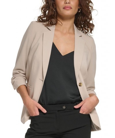 Petite 3/4-Scrunched Sleeve Button-Front Blazer Khaki $69.96 Jackets